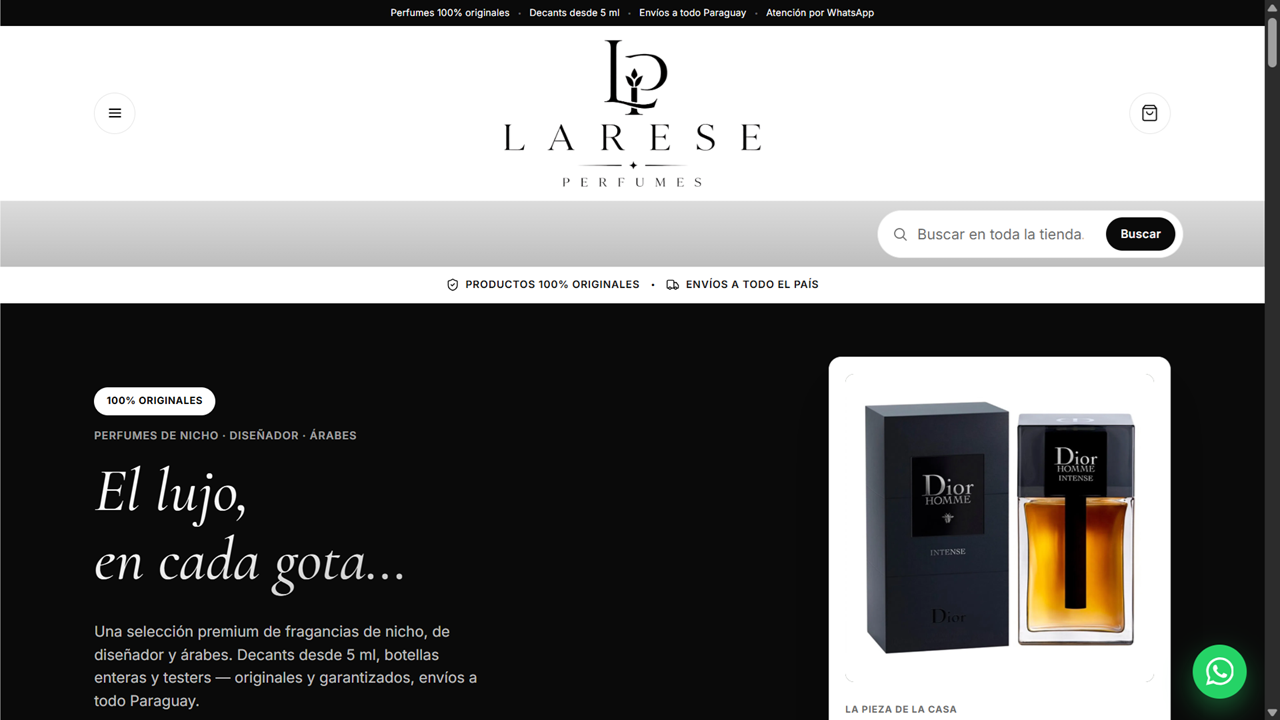 Página web de Larese Perfumes en computadora