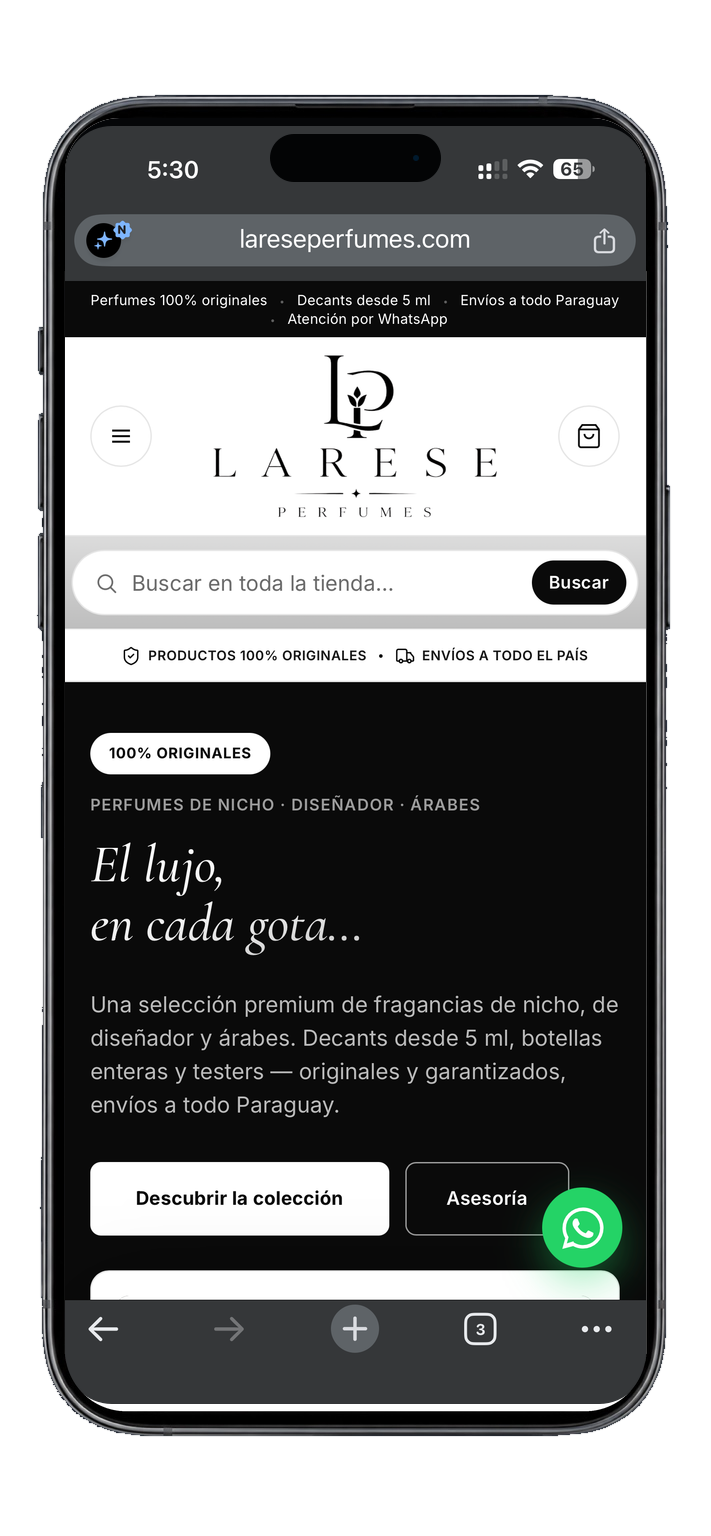 Página web de Larese Perfumes en celular