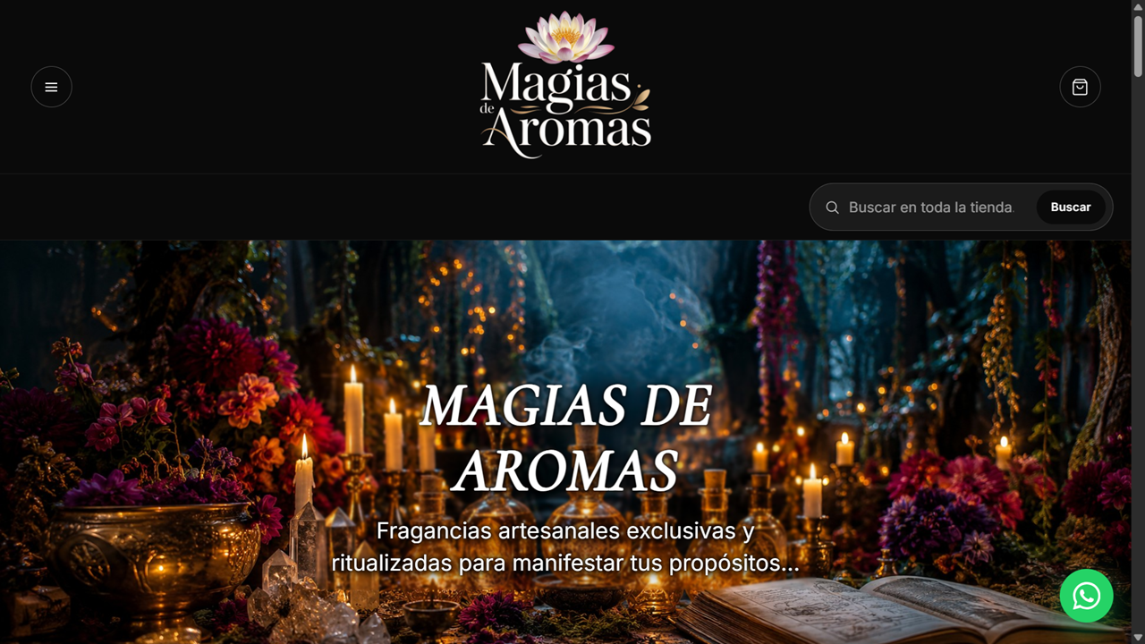 Página web de Magias de Aromas en computadora