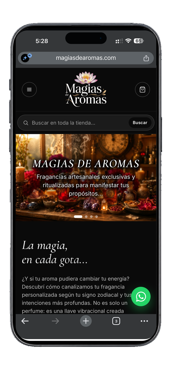 Página web de Magias de Aromas en celular