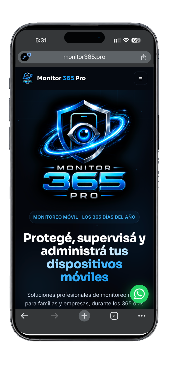 Página web de Monitor 365 Pro en celular