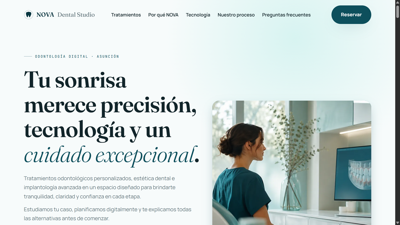 Página web de NOVA Dental Studio en computadora